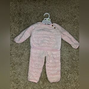 Calvin Klein Baby Girl Pink Cozy Sweatshirt and Pants Set
